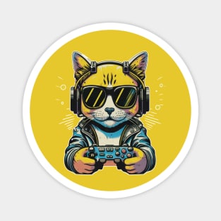 cool retro gamer cat gaming and video games lovers gift Magnet